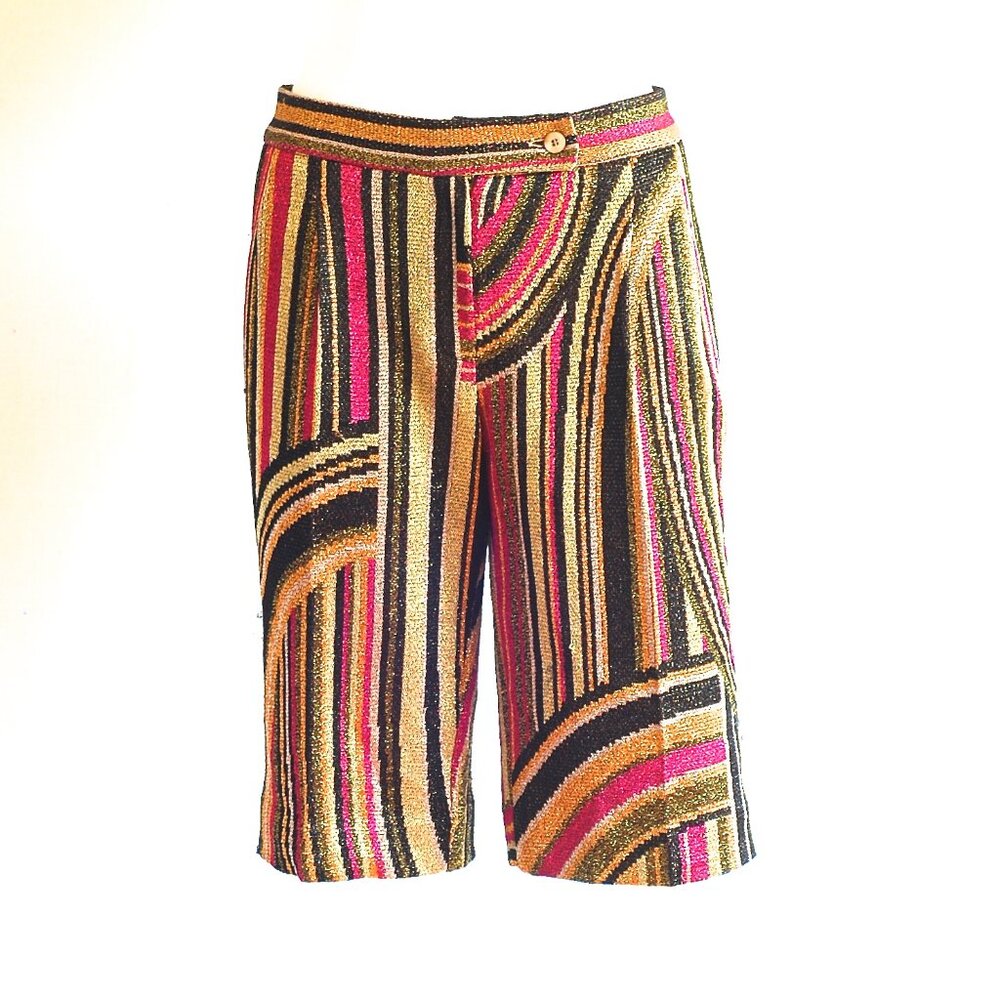 Missoni Orange Label 1970's Multi Coloured Lame Striped Shorts - Italy